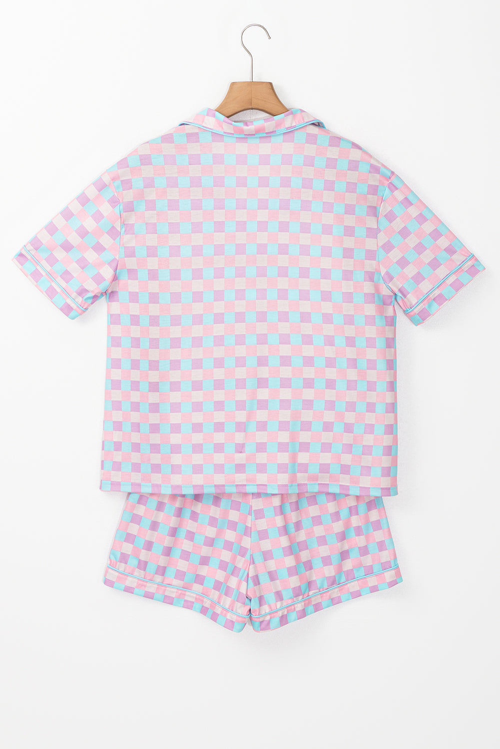Purple Checkered Pattern Short Sleeve Pyjamas Set