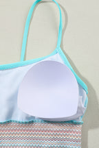 Striped Patchwork Spaghetti Strap High Waist Bikini Swimsuit