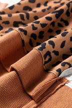 Purple Stripe Color Block Patchwork Leopard Casual Sweatshirt with Slits