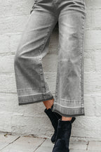 Grey Raw Hem Straight Leg Loose High Waist Jeans