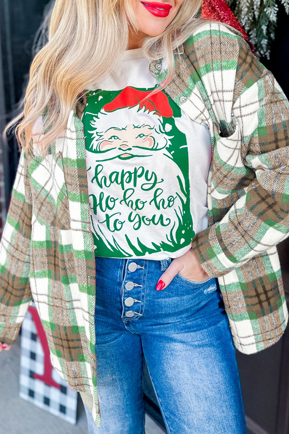 Christmas Plaid Casual Flannel Shacket