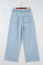 Beau Blue Studded Side Slit Leg Frayed Pocketed Wide Leg Jeans