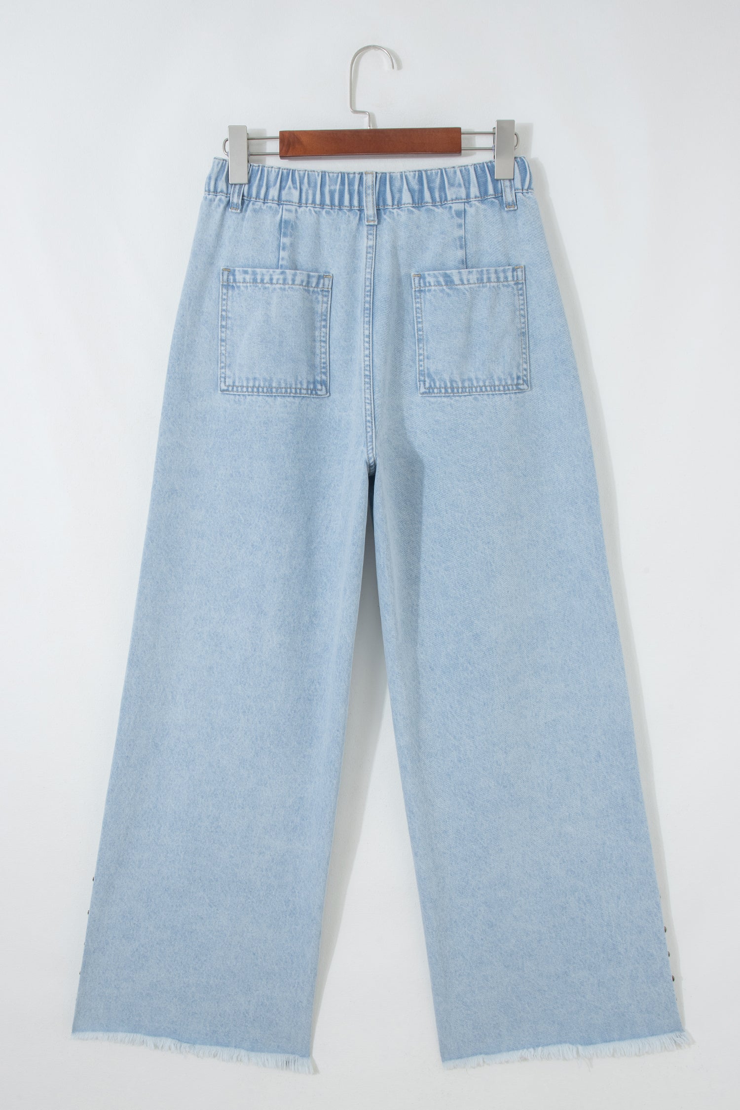 Beau Blue Studded Side Slit Leg Frayed Pocketed Wide Leg Jeans