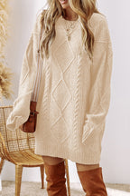 Cable Knit Drop Shoulder Loose Fit Sweater Dress