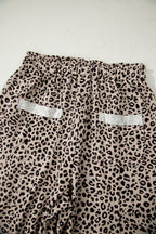 Khaki Animal Print Wide Leg Terry Knit Pants