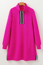 Jacquard Textured Quarter Zipper Shift Mini Dress