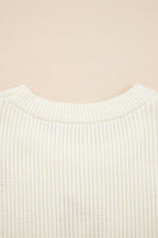 Beige Pumpkin Embroidered Ribbed Thanksgiving Halloween Holiday Sweater