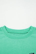 Aruba Blue Cute Halloween Ghost Embroidered Casual Sweatshirt