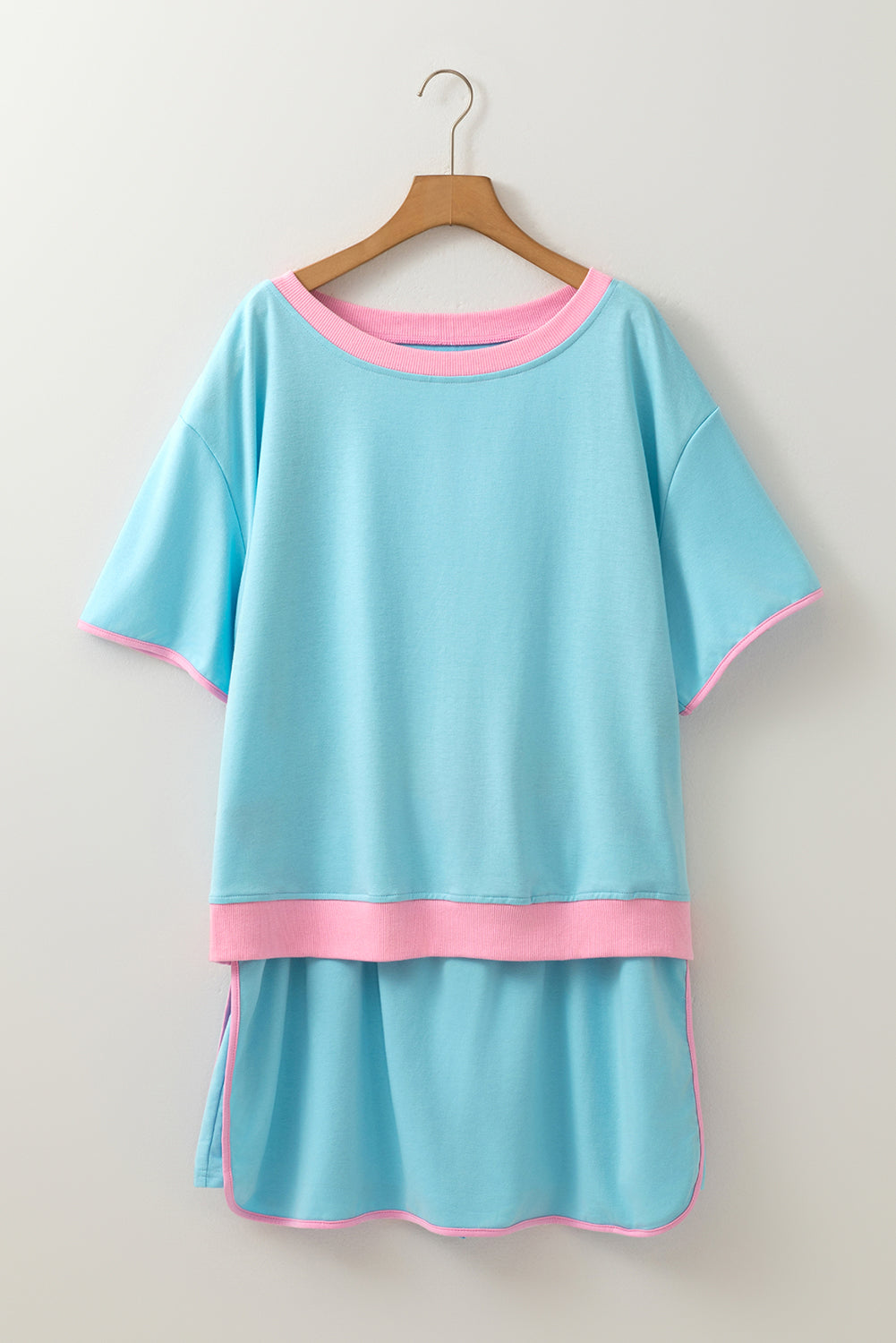 Plus Size Contrast Trim T Shirt and Skirt Two Piece Set