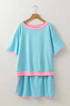 Plus Size Contrast Trim T Shirt and Skirt Two Piece Set