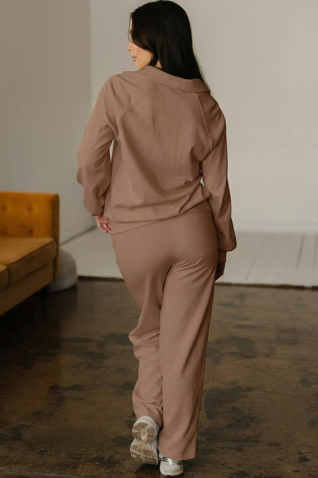 Polo Collar V Neck Pullover and Drawstring Sweatpants Set