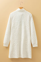 White Jacquard Textured Quarter Zipper Shift Mini Dress