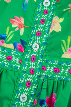 Green Floral Print Contrast Trim Knotted Straps Midi Dress