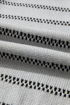 Gray Stripe Button Front Ribbed Trim Short Cardigan