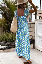 Floral Print Square Neck Ruffled Strap Maxi Dress