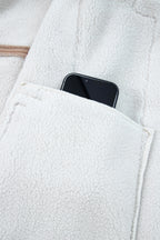 Dark Khaki Sherpa Lined Faux Suede Lapel Collar Vest