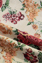 Apricot Buttoned Front Scalloped Trim Mini Jacquard Floral Skirt