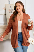 Redwood Burl Mixed Pattern Knitted Open Front Plus Cardigan