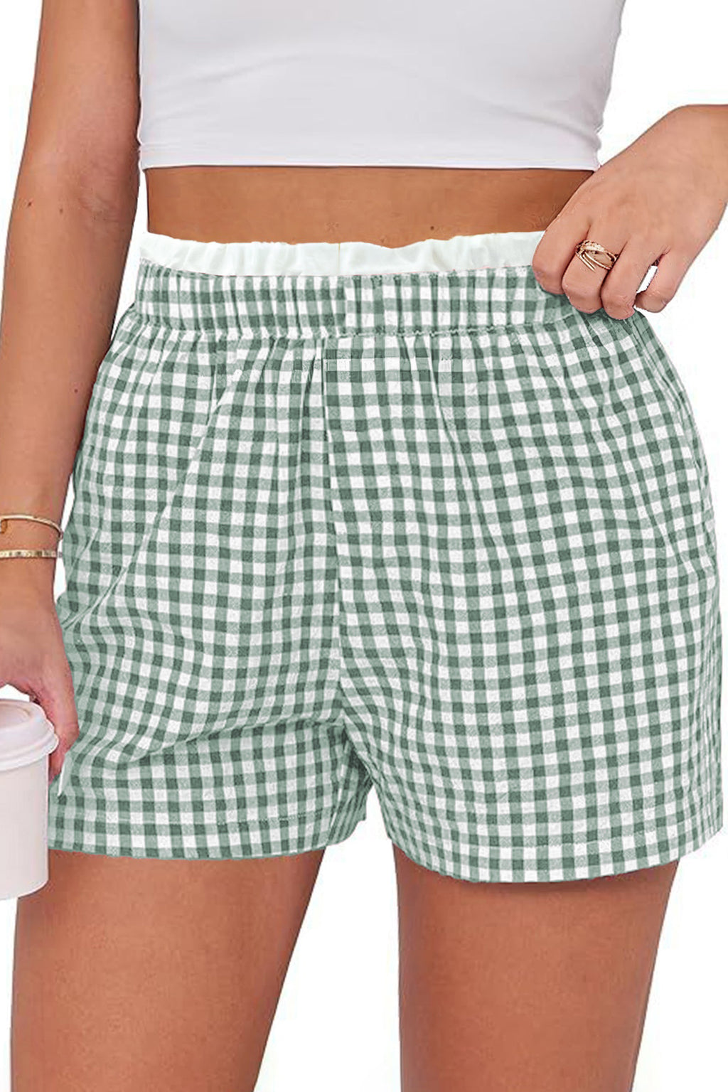 Contrast Trim Plaid Print Plus Size Shorts