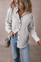 Striped Roll-tab Sleeve Pocketed Long Shirt