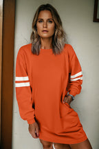 Sky Blue Varsity Contrast Banded Sleeve Shift Sweatshirt Dress