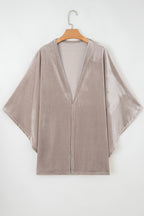 Smoke Gray 3/4 Sleeve Open Front Velvet Kimono