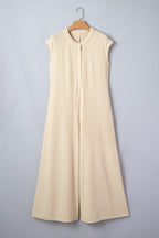 Jet Stream Half Buttons Ribbed Knit Wide Leg Jumpsuit