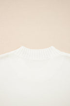White Embroidered Flower Bouquet Ribbed Trim Loose Sweater