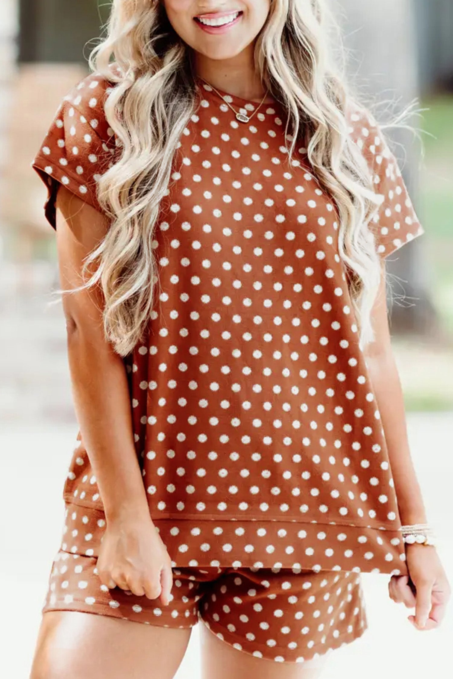 Brown Polka Dot Print Short Set