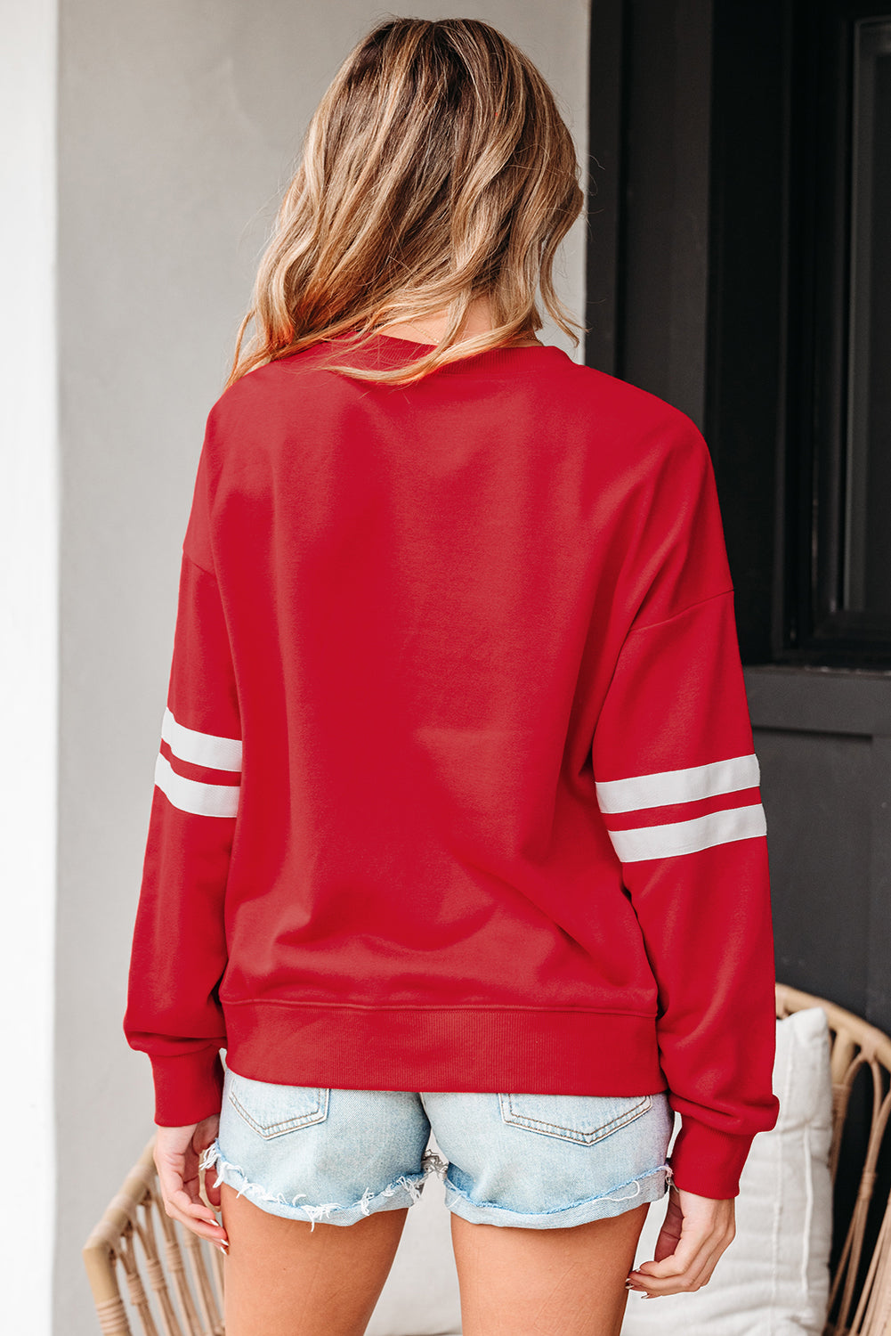 Tillandsia Purple Varsity Striped Detail Drop Shoulder Oversized Sweatshirt