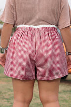 Contrast Trim Plaid Print Plus Size Shorts