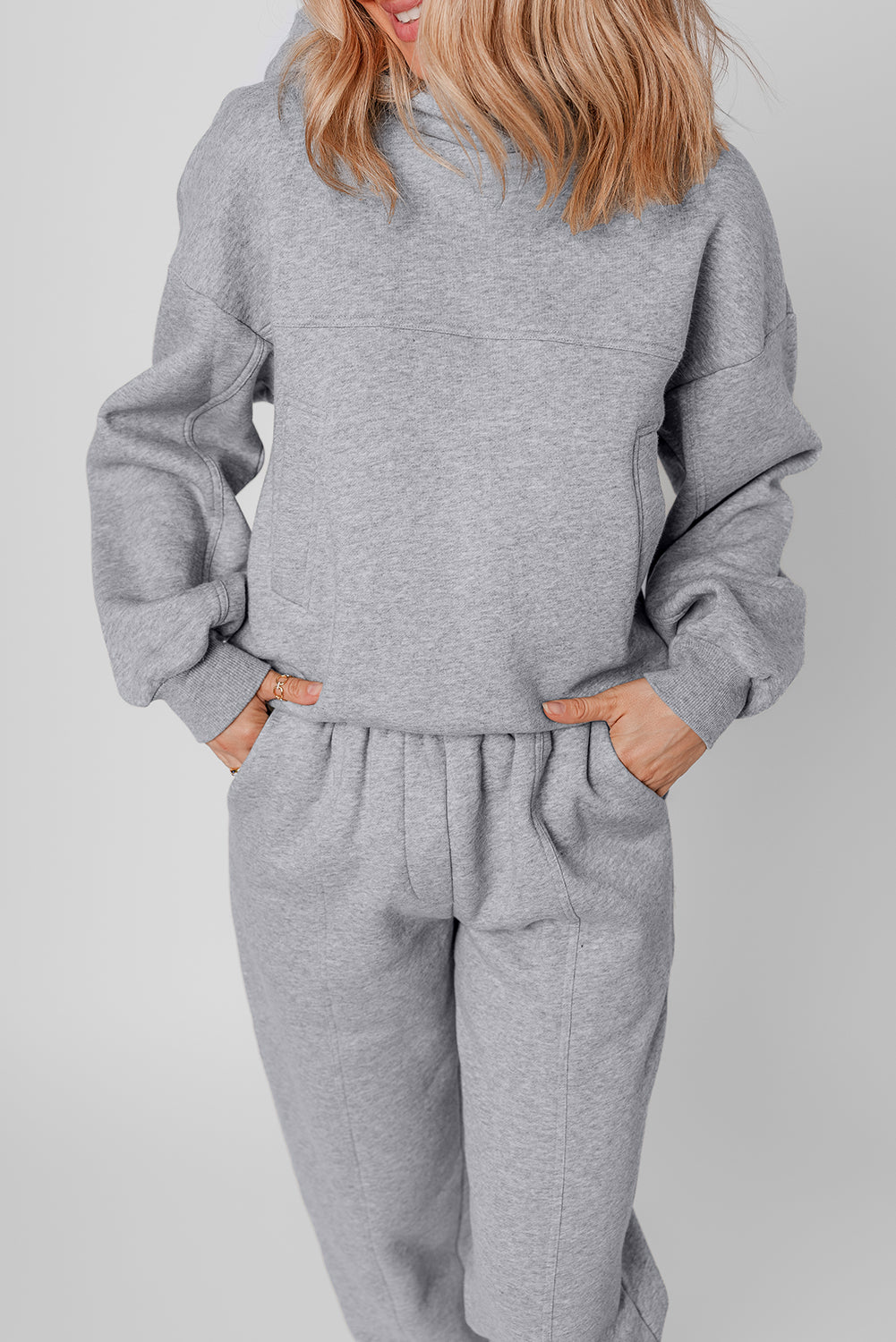 Solid Exposed Seams Hoodie and Joggers Activewear Set
