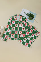 Green Holly Jolly Checkered Pattern 2pcs Long Pyjama Set