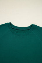 Sea Green Solid Color Pullover Top Varsity Stripe Detail Loose Drawstring Pants Set