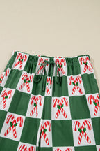 Green Holly Jolly Checkered Pattern 2pcs Long Pyjama Set