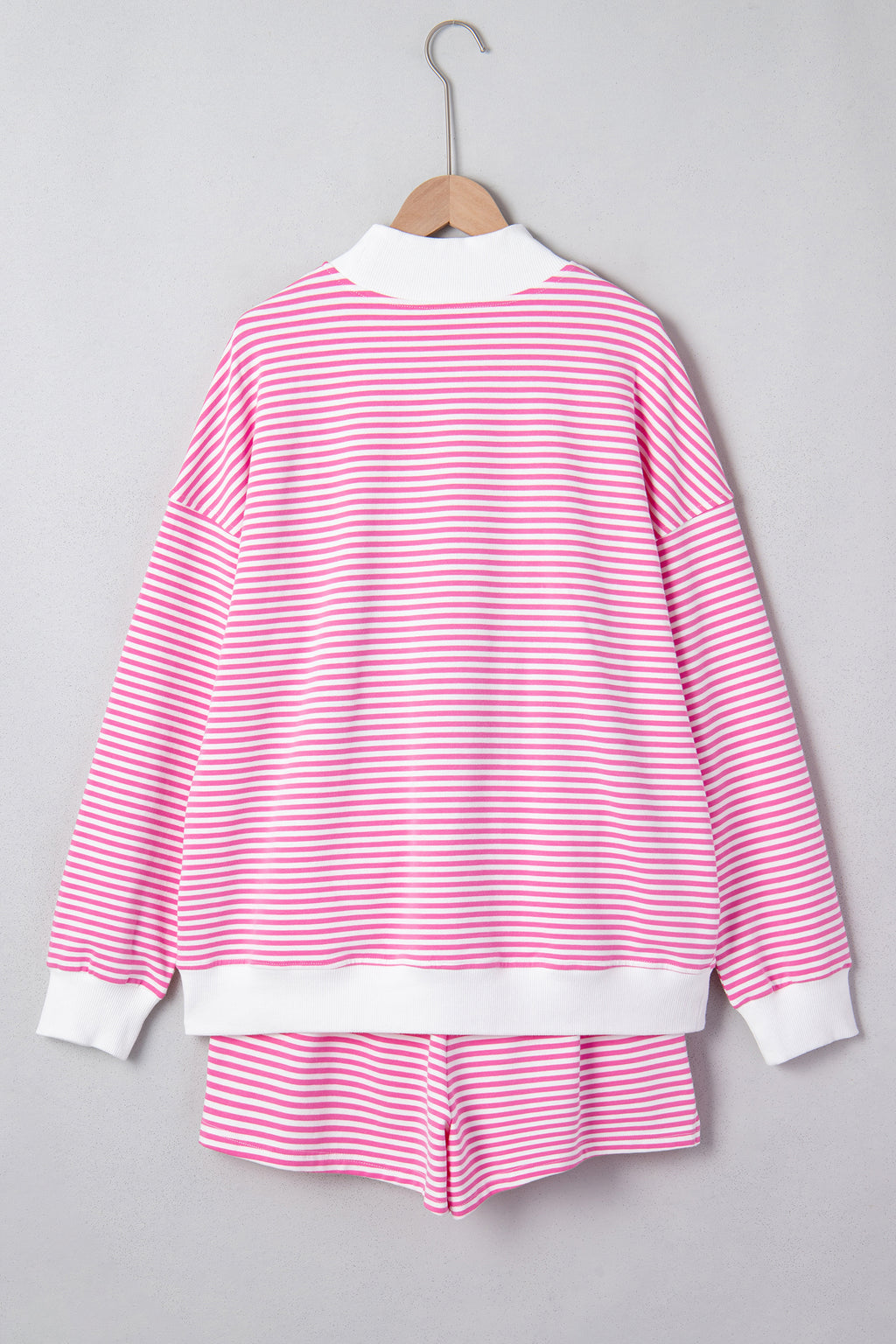 Pink Stripe Oversize Mock Neck Sweatshirt and Shorts Set