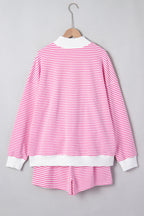 Pink Stripe Oversize Mock Neck Sweatshirt and Shorts Set