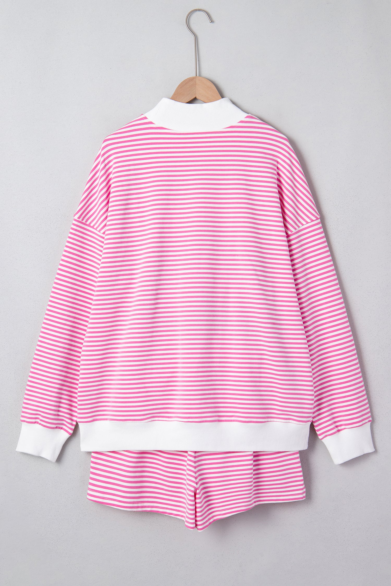 Pink Stripe Oversize Mock Neck Sweatshirt and Shorts Set