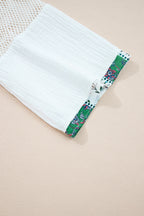 White Plant Mesh Patched Color Block Half Button Blouse