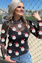 Black Christmas Fashion Print Slim Fit Long Sleeve Top