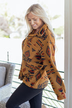 Khaki Western Aztec Pattern Fleece Shacket