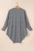 Black Houndstooth Print Open Front Long Dolman Kimonos