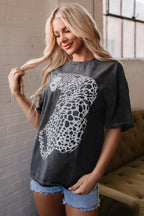 Medium Grey Vintage Cheetah Printed Mineral Wash Graphic Tee