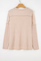Twist Ribbed Exposed Seam Detail Long Sleeve Loose Top