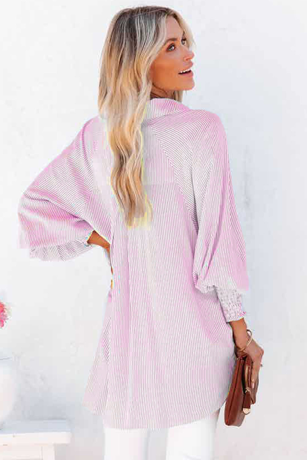 White Floral Lace Hollow-out Splicing Crinkled Shirt