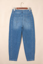 Sky Blue Medium Wash Cuffed Barrel Jeans
