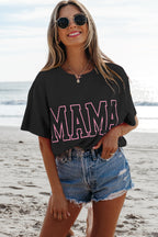 Light Blue MAMA Letter Graphic Neon T Shirt