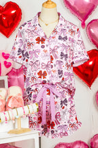 Pink Cute Ribbon Bows Printed 2pcs Short Pyjama Set