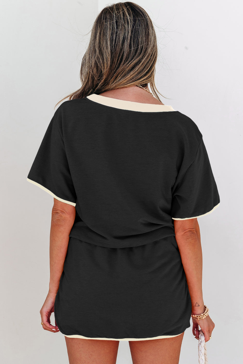 Color Block Edge Drop Shoulder T Shirt and Skort 2Pcs Set