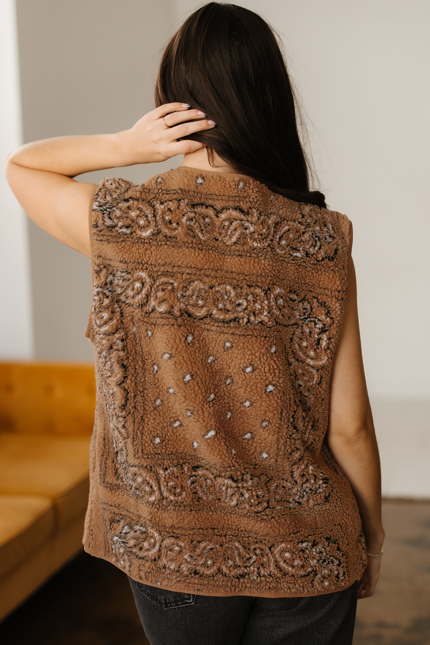 Sherpa Paisley Print Pocketed Western Fashion Vest Jacket